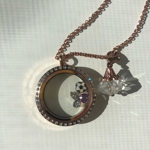 Rose gold Origami Owl necklace and charms